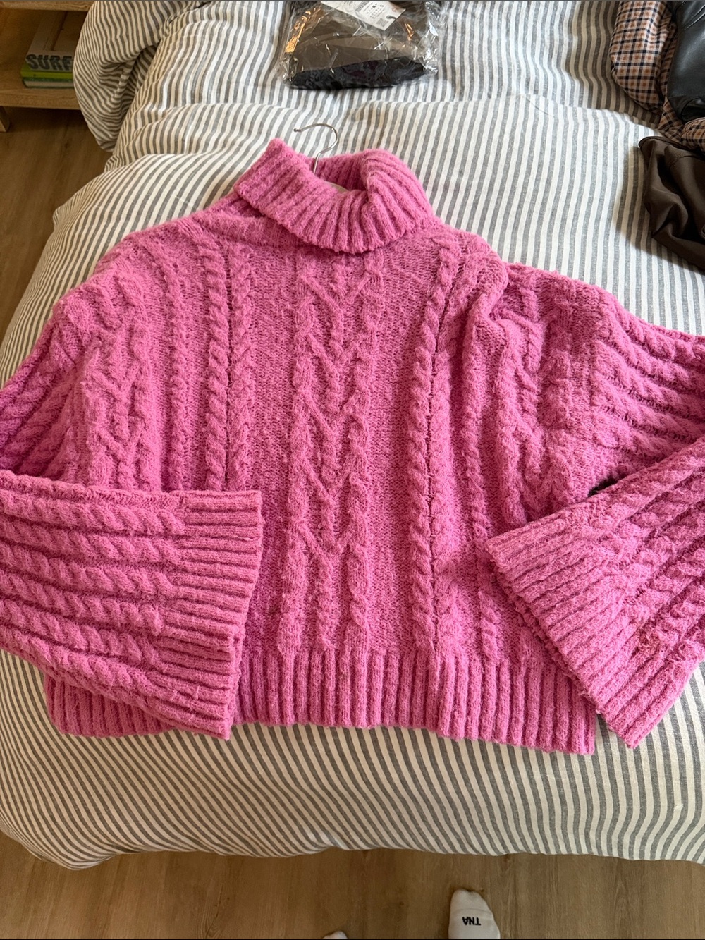 Cozy Pink Cable Turtleneck Sweater